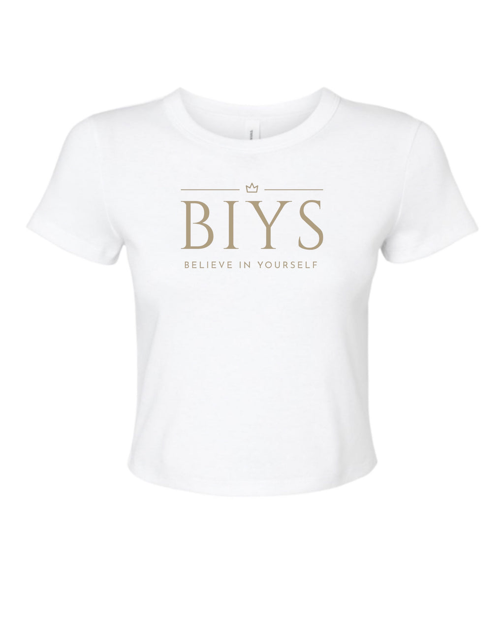 White crop top with gold Original BIYS Logo