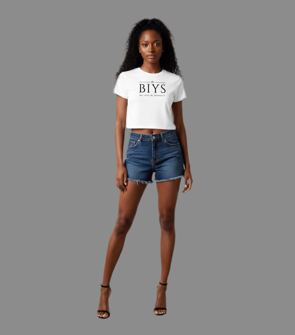 White crop top with black Original BIYS logo
