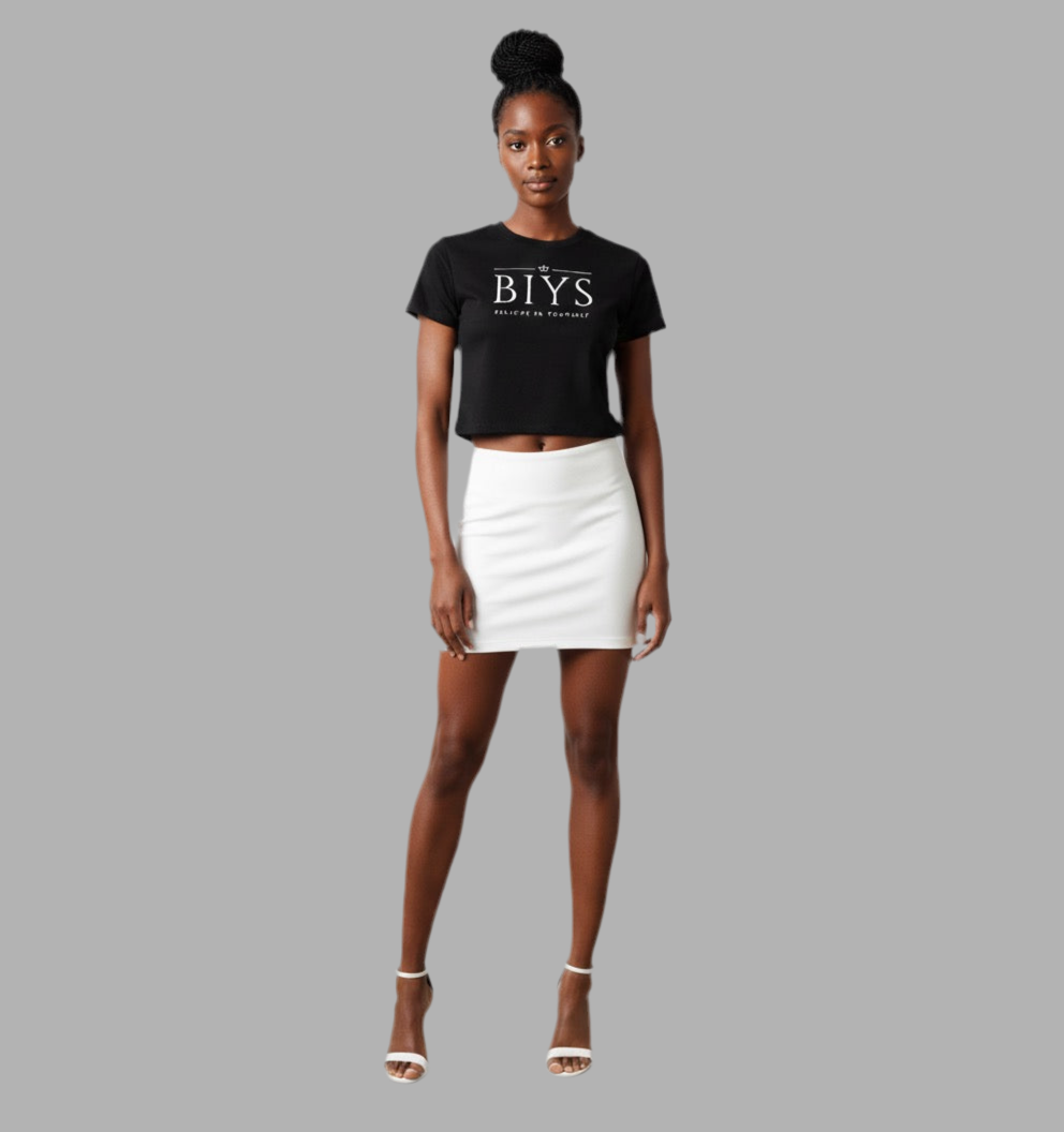 Black crop top with white Original BIYS Logo