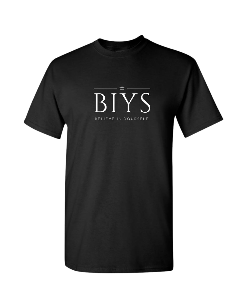 Black shirt with white BIYS Original logo