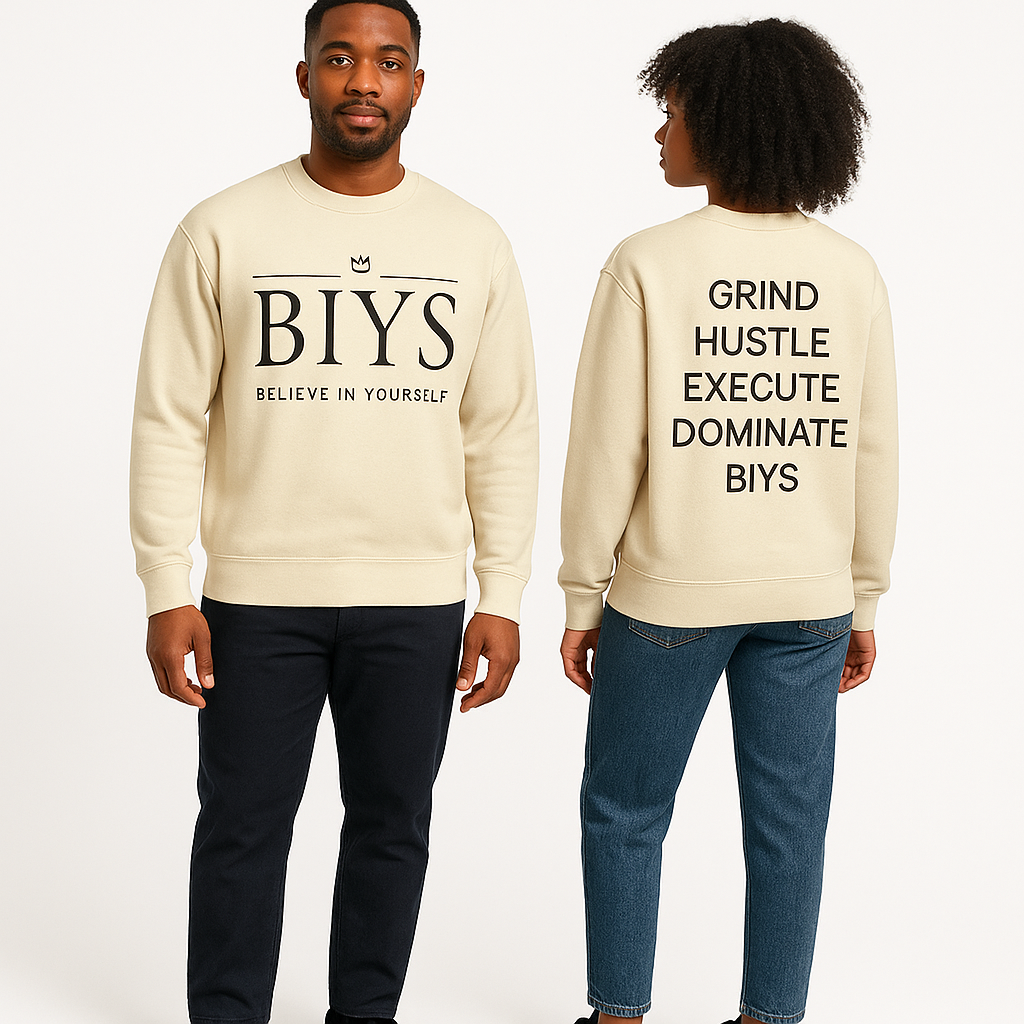 Khaki Crewneck with Black BIYS Logo