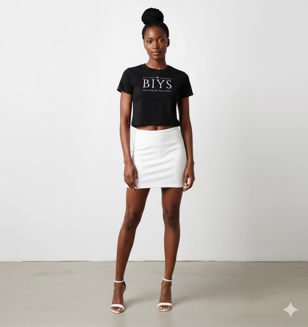 Black crop top with white Original BIYS Logo